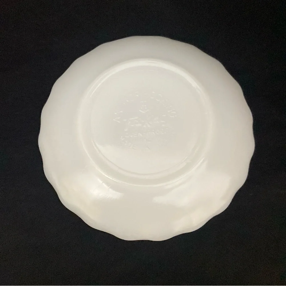 2 Vintage Fire King Anchor Hocking Milk Glass Saucers‎ 4.5” D Scalloped Edge